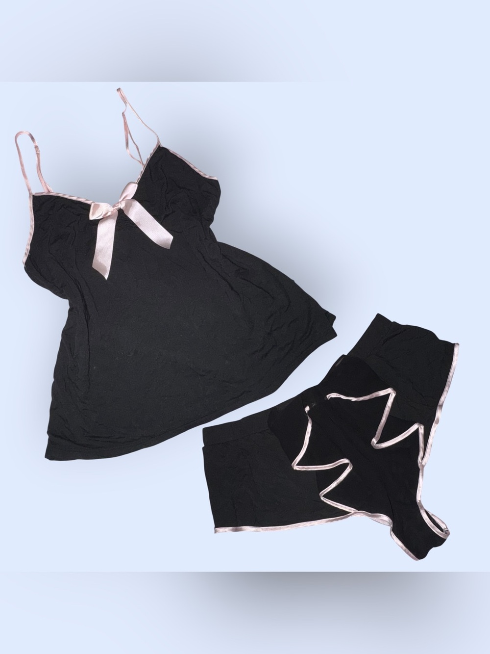 Victoria's Secret Black Cami & Shorts with Pale Pink Trim Sleeping Set